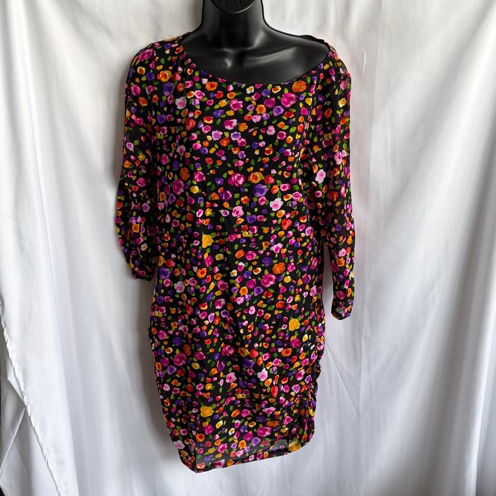Anne Cole Dress Women S M Floral Print Sheer Dress Stretch Spandex, 19”PTP, 33”L